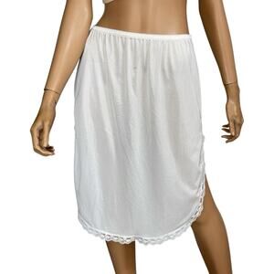Vintage Slip Skirt Womens M Cream Lace Deep Slits Silky Nylon Lingeriecore Fairy